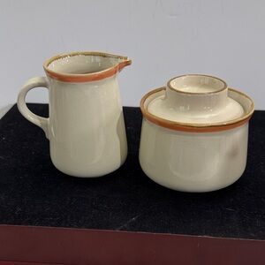 Vintage hand painted JI Stonecrest Andre Ponche Creamer and Sugar Bowl w/Lid Set